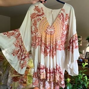 Free People Cream+Red Tunic